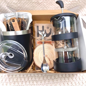 Coffee Lover Gift Box: French Press, Mug, Gourmet Beans, Travel Tumbler