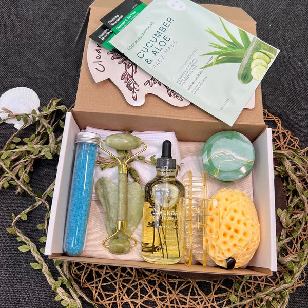 Body and Face Spa Gift box with Gua Sha Jade stone, self care kit, birthday gift, bridesmaids gift