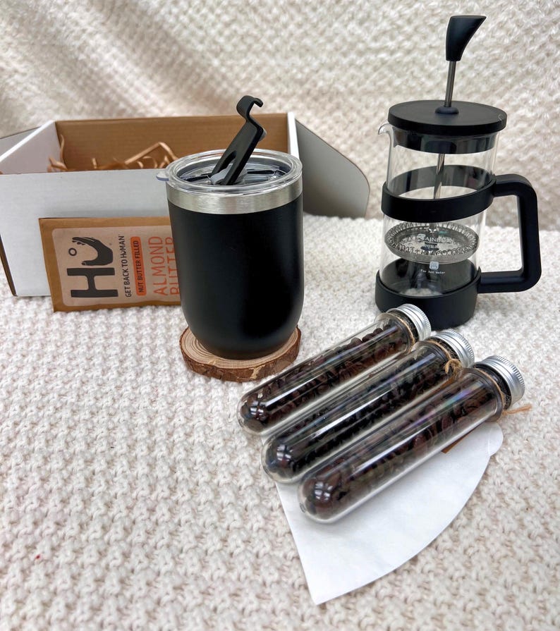 Coffee Lover Gift Basket: French Press, Gourmet Coffee Samples & Treats ...