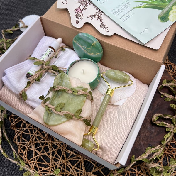 Face Spa Gift box with Gua Sha Jade stone, self care kit, birthday gift, bridesmaids gift