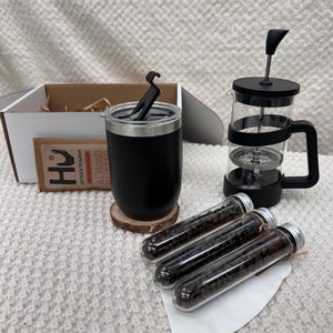 Coffee Lover Gift Basket: French Press, Gourmet Coffee Samples & Treats