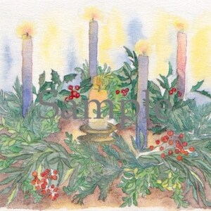 Artist's original of Advent Wreath card.