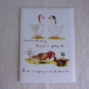 Weihnachten Gänse und Ente Vintage-Stil Kinderreim Lustige wunderliche Tinte und Aquarell 5x7 Blanko-Karte und Umschlag