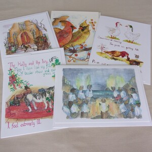 Aquarelles et encres dessinées à la main de style vintage, animaux fantaisistes, 5 cartes assorties 5 x 7