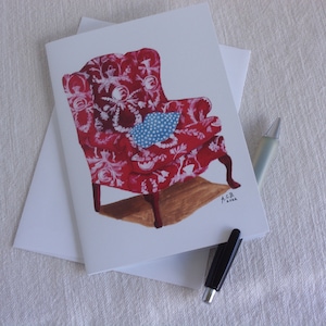 Roter Sessel, detaillierte 5x7-Karte und Umschlag aus Acryl