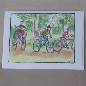 Encre et aquarelle de style vintage pour enfants, faire du vélo, 5 x 7 cartes