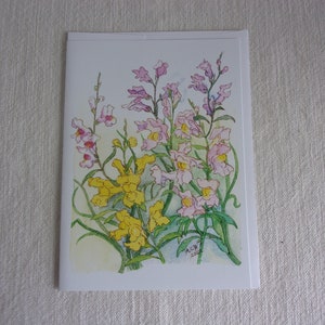 Snapdragons Botanical Floral Watercolor 5x7 Pojedyncza Karta i Koperta