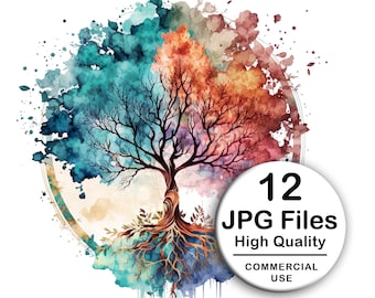 Tree of Life Clipart - Set 12 High Quality JPG - Decoupage, Wall Art, Scrapbook & Papercraft Files Kit - Botanical Instant Digital Download