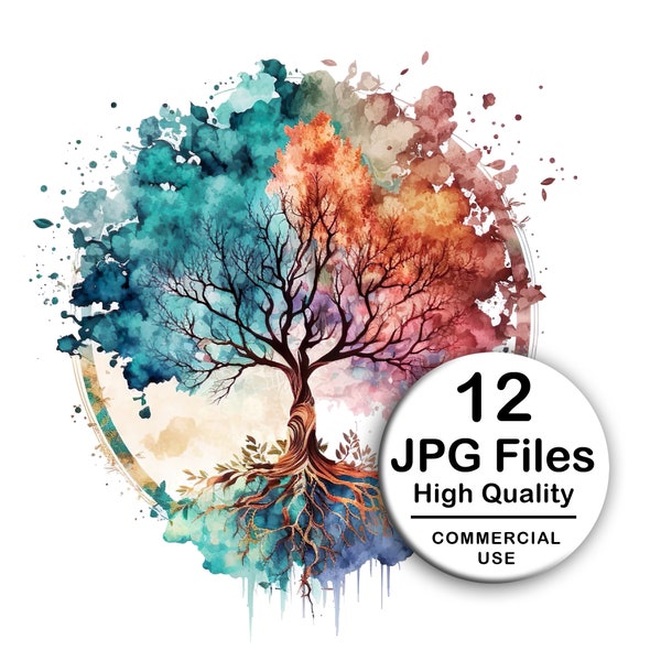 Tree of Life Clipart - Set 12 High Quality JPG - Decoupage, Wall Art, Scrapbook & Papercraft Files Kit - Botanical Instant Digital Download