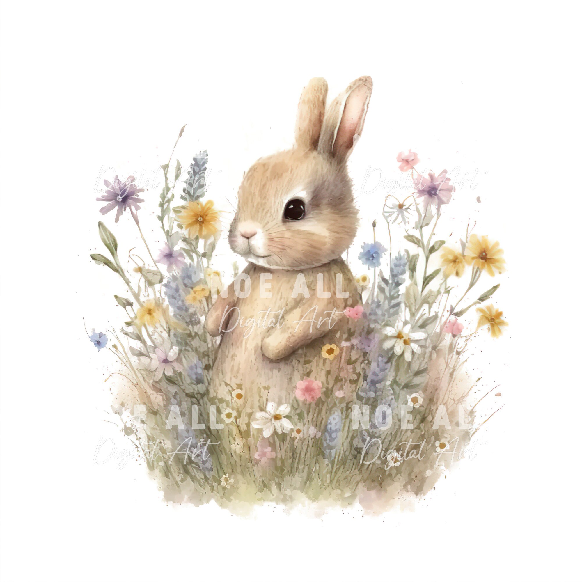 Cute Rabbit, Wildflowers Clipart - Set 12 High Quality JPG - Decoupage ...
