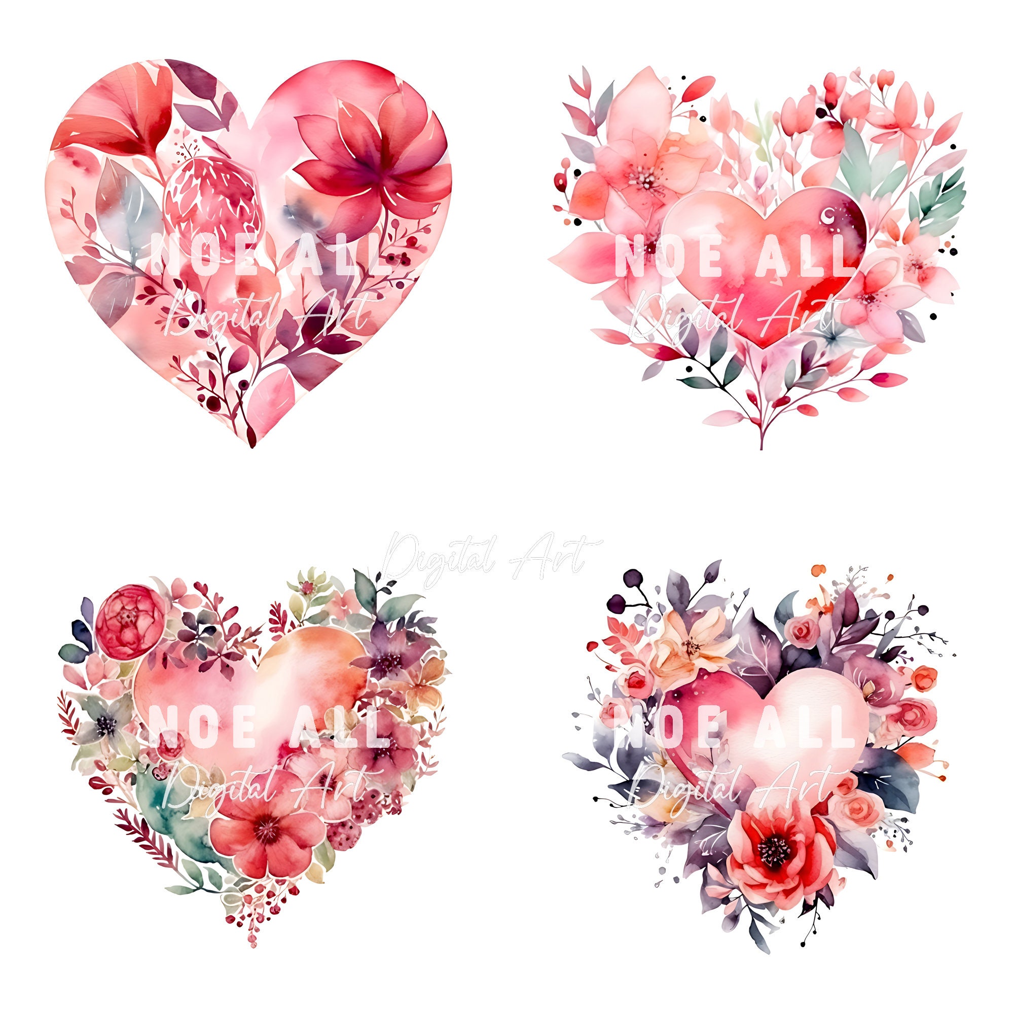Pink Heart Clipart Set 12 High Quality JPG Decoupage Wall - Etsy