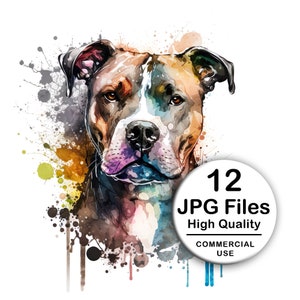 American Staffordshire Terrier Clipart - 12 High Quality JPG - Decoupage, Wall Art, Scrapbooking & Papercraft - Watercolor Digital Download