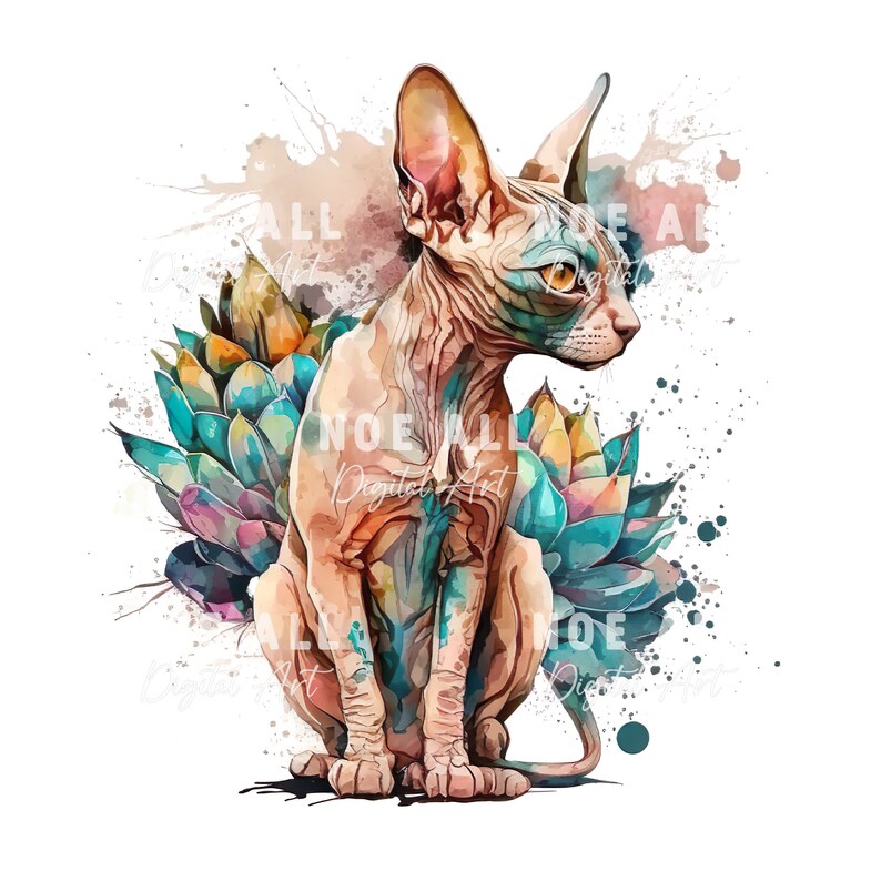 Sphynx Cat Clipart - Set of 12 High Quality JPG - Decoupage, Wall Art ...