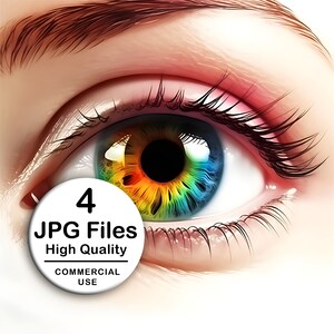 Girl's Eye Clipart, Rainbow Color - Set 2 High Quality JPG, Decoupage, Wall Art, Scrapbook & Papercraft Kit, Photorealistic Digital Download