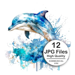 Dolphin Clipart - Set of 12 High Quality JPG - Decoupage, Wall Art, Scrapbook & Papercraft Files Kit - Instant Sea Animal Digital Download