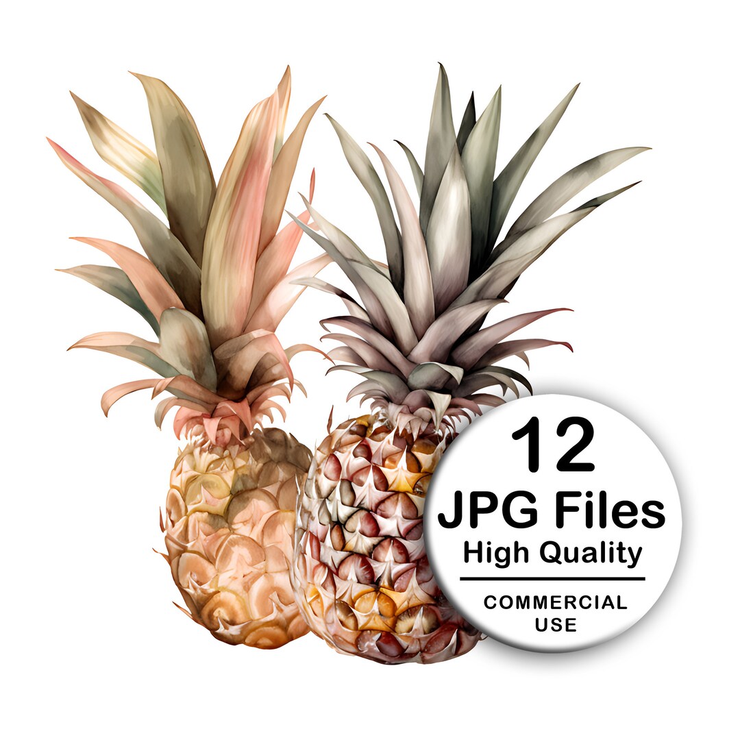 Pineapples Clipart - Set 12 High Quality JPG - Decoupage, Wall Art ...
