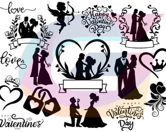 Paquete SVG del Día de San Valentín, SVG de pareja, paquete SVG de pareja del día de San Valentín, archivos de imágenes prediseñadas del día de San Valentín para Cricut, descarga digital