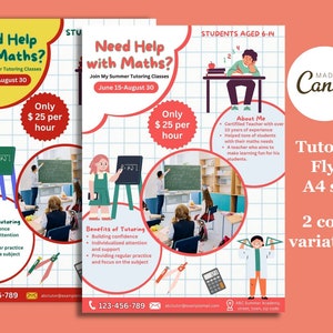 Math Tutoring Flyer Template: Editable Canva Design (A4, Two Colors) (Digital Download)