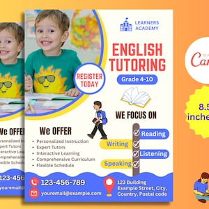 Tutor Flyer Template, Bijles Flyer, Engelse Tutor Flyer Canva Template 8,5 bij 11 inch, Online Bijles Flyer, Leraar Flyer, thuisonderwijs