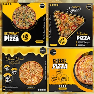 Pizza Menu Flyer Bundle ,Fast Food Template,Restaurant Menu Canva Template,Food Menu Template, Editable Pizza Instagram, Canva DIY, or PSD