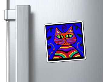Abstract Cat Art Print Magnet Fridge Cute Cat Lady Home Decor Pet Lover Gift Colorful
