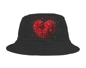 Red Exploded Heart Bucket Hat (AOP)