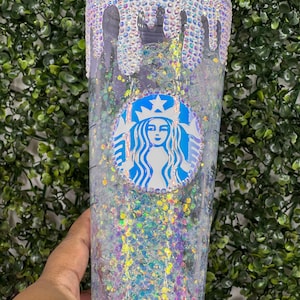 White Iradecent 24oz Starbucks Tumbler,  Drip Tumbler, Holiday Season, Perfect Gift, white Cup, Snowglobe Tumbler, Rhinestone Drip