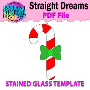 Padrão de vitral de bastões de doces de Natal - Download digital, apanhador de sol de vitral faça você mesmo, decoração de vitral, arte de parede em PDF para iniciantes.