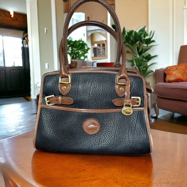 Vintage Black and Brown Pebbled Leather Dooney & Bourke Top Handle Purse, Handbag