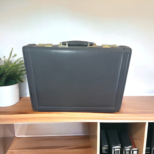 Vintage Gray Front Combination Lock Faux Leather Briefcase