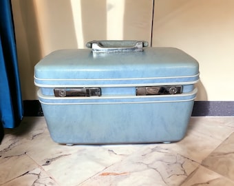 Vintage Baby Blue Samsonite Profile Train Case, Cosmetic Case, Travel Case, Luggage, No Key or Tray