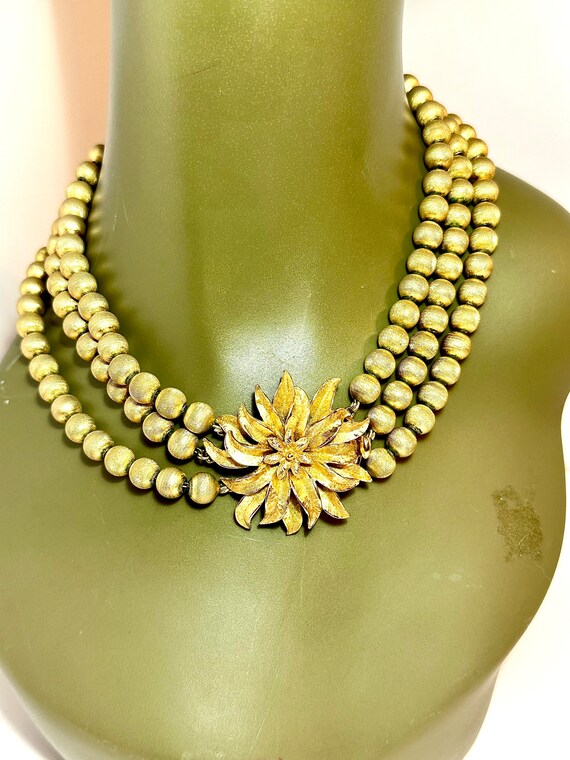 Vintage Signed Monet Gold Flower Beaded Necklace C