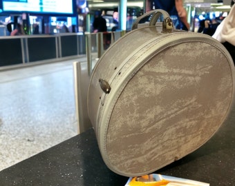 Vintage Beige/White Marbled Samsonite Hat Box, Luggage, Travel Case with Key