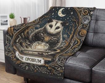 Opossum Tarot Blanket, Possum Velveteen Minky Blanket, Lightweight Blanket