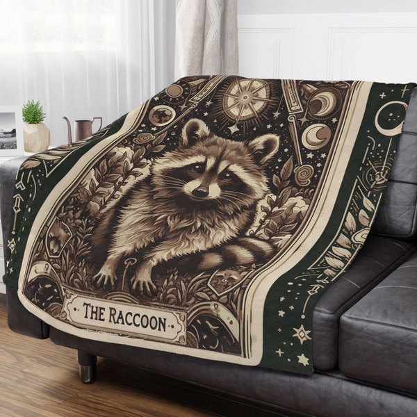 Raccoon Tarot Blanket, Raccoon Velveteen Minky Blanket