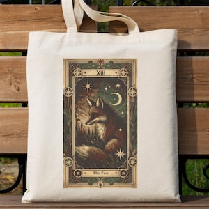 Sac fourre-tout Fox Tarot, sac shopping Renard céleste, fourre-tout en toile Le renard, sac réutilisable