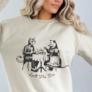 Spill the Tea Cat and Possum Shirt, Opossum Sweater, Cat Sweater