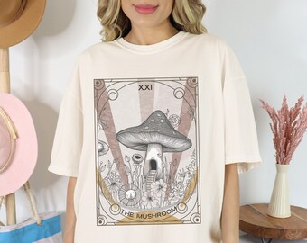 The Mushroom Comfort Colors TShirt, Mushroom Tarot Card Shirt, Trendy Goblincore Clothing, Witchy Cottagecore Tee, Tarot Lover Gift