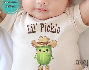 Lil Pickle Western Onesie® brand Bodysuit, Baby Cute Onesies®, Cute Cowboy Pickle Baby Onesie®, Funny Baby Clothes, Funny Onesies®