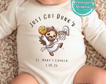Just Got Dunk'd Baptism Gerber® Baby Onesie® Brand Bodysuit, Custom Baptism Baby Announcement Baby Bodysuit, Gift For Baby Shower