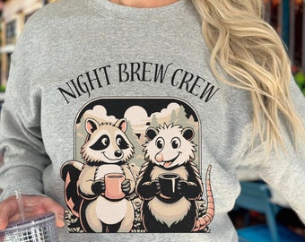 Night Brew Crew Possum Raccoon, Funny Possum Shirt, Funny Racoon Sweater, Opossum Sweater, Possum Sweatshirt