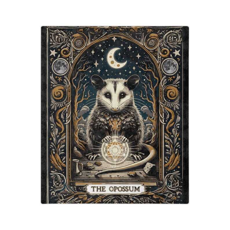 Opossum Tarot Blanket, Possum Velveteen Minky Blanket, Lightweight Blanket image 3