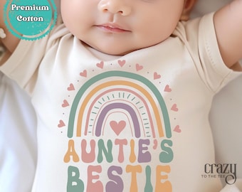 Auntie's Bestie Gerber ONESIE® Brand Bodysuit, Auntie Bestie Onesie®, Retro Rainbow Auntie's Bestie Bodysuit, Gift from Aunt Onesie® Romper