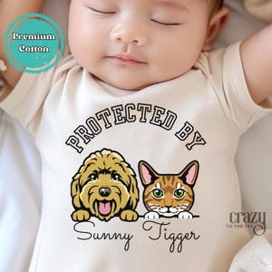 Protected by Cat and Dog Onesies® Brand Bodysuit, Personalized Baby Gift for Baby Shower, Custom Protected by Pets baby Bodysuit