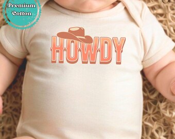 HOWDY Baby ONESIE®, Western Baby ONESIES Brand®, Cowgirl Baby Shower Gift, Western Baby Announcement, Retro Cowboy Baby Bodysuit