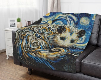 Possum Blanket, Starry Possum Lightweight Blanket, Opossum Throw Blanket