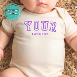 Custom Text College Font ONESIES® Brand, Custom Text Baby Onesie® Personalized baby romper Custom name Onesie® for baby, Custom Baby Gift