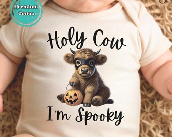 Funny Halloween Baby Onesie – Holy Cow I’m Spooky Highland Cow Theme