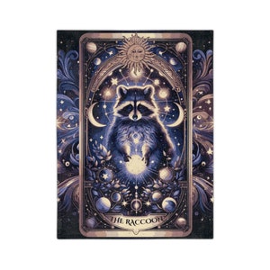 Celestial Raccoon Tarot Blanket, Raccoon Lightweight Velveteen Blanket imagem 4
