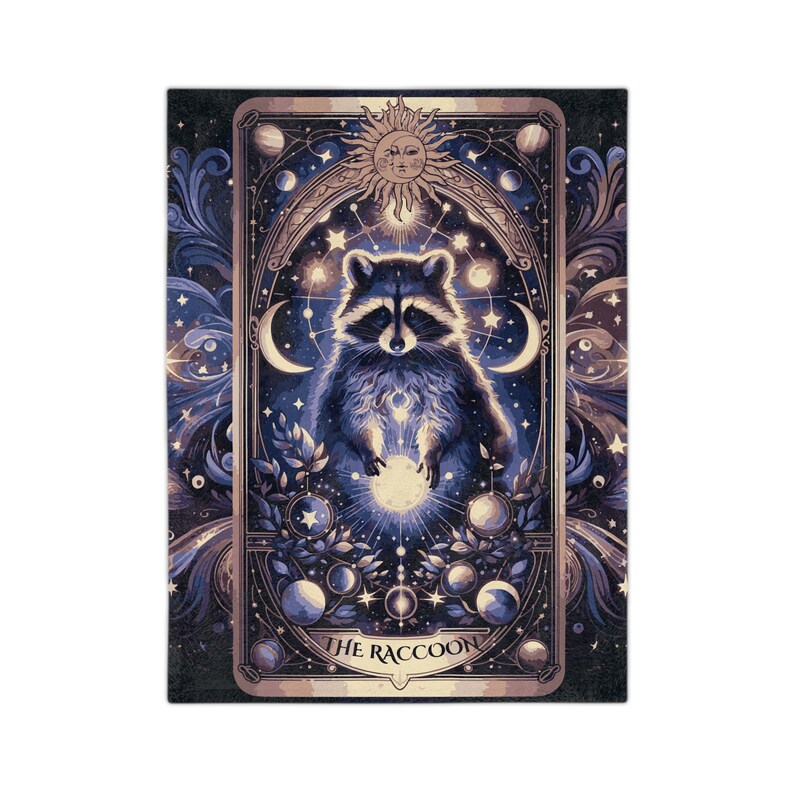 Celestial Raccoon Tarot Blanket, Raccoon Lightweight Velveteen Blanket imagem 4